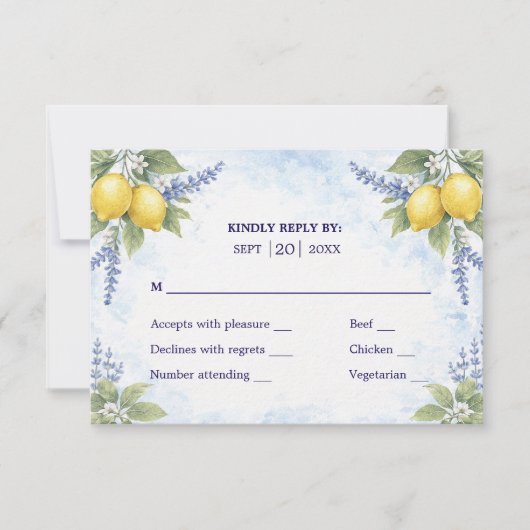 Mediterranean Citrus Botanical RSVP Wedding Respon (正面)