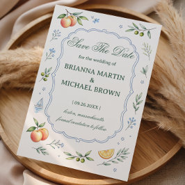 Mediterranean Citrus Floral Announcement Wedding セーブザデート