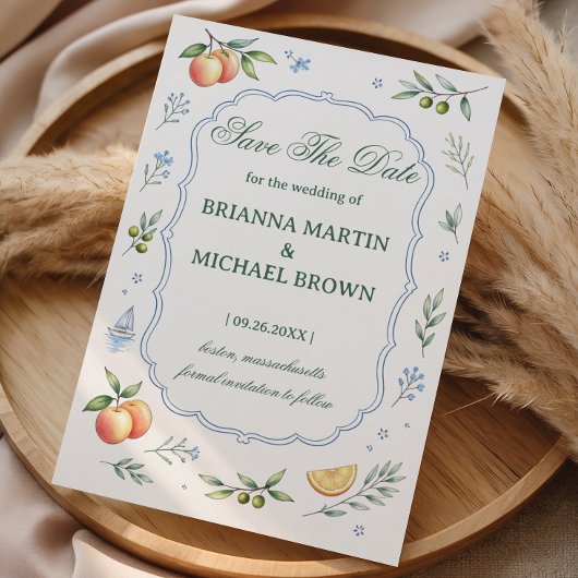Mediterranean Citrus Floral Announcement Wedding セーブザデート