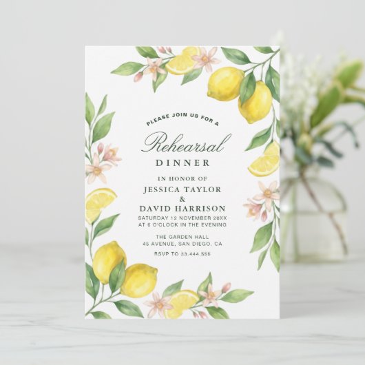 Mediterranean Citrus Wreath Rehearsal Dinner 招待状 (スタンド正面)