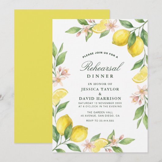 Mediterranean Citrus Wreath Rehearsal Dinner 招待状 (正面/裏面)