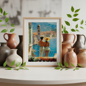 Mediterranean Coast Couple Vintage Poster ポスター