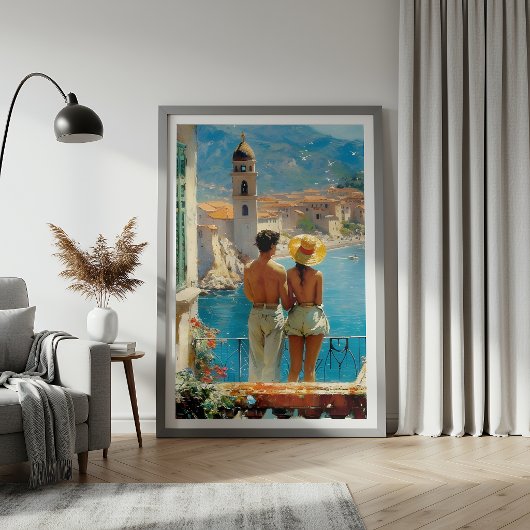 Mediterranean Coast Couple Vintage Poster ポスター