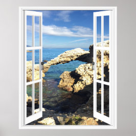 Mediterranean Coast Faux Window View ポスター