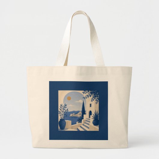 Mediterranean Coast Villa Scene Elegant Tote Bag ラージトートバッグ (正面)