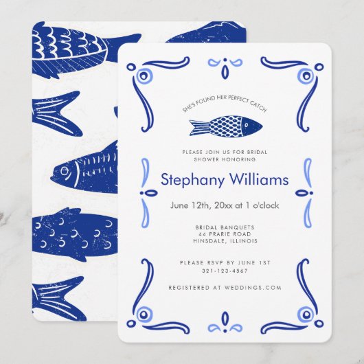 Mediterranean Coastal Bridal Shower Invitation  招待状 (正面/裏面)