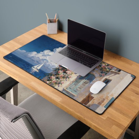 Mediterranean Coastal Rose & Sailboat Desk Mat  デスクマット (オフィス2)