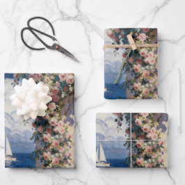 Mediterranean Coastal Rose & Sailboat Wrapping Pap ラッピングペーパーシート