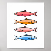 Mediterranean Coastal Sardine Illustration Art ポスター (正面)