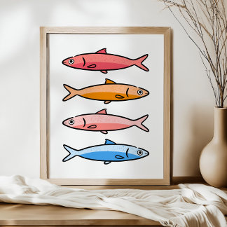 Mediterranean Coastal Sardine Illustration Art ポスター