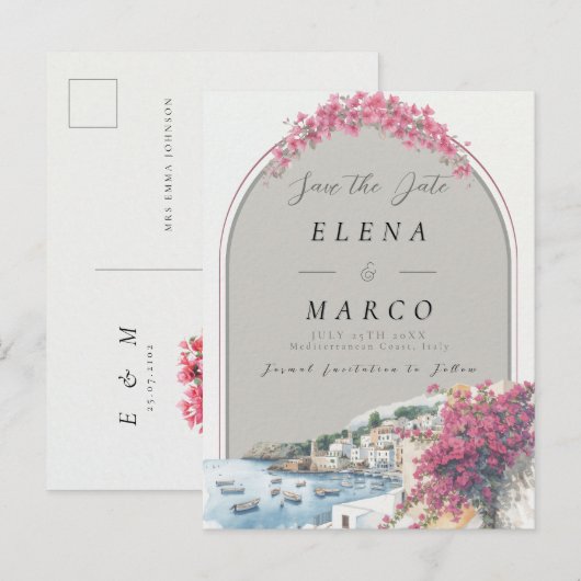 Mediterranean Coastal Save the Date |  案内ポストカード (正面/裏面)
