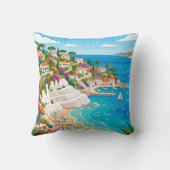Mediterranean Coastal Village Beach Throw Pillow クッション (裏面)