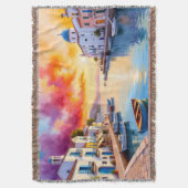 Mediterranean Coastal Village Sunset  スローブランケット (正面縦)