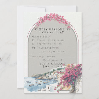 Mediterranean Coastal Wedding RSVP Card – Response 招待状
