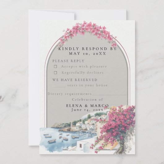 Mediterranean Coastal Wedding RSVP Card – Response 招待状 (正面)