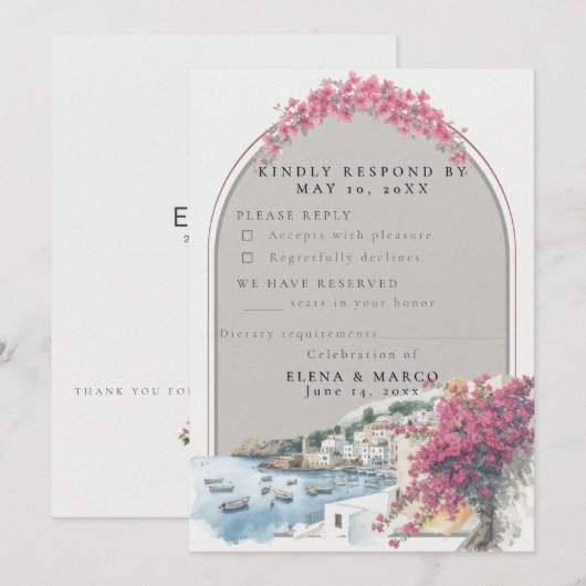 Mediterranean Coastal Wedding RSVP Card – Response 招待状 (正面/裏面)