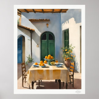 Mediterranean Courtyard Dining Poster ポスター