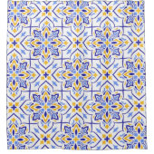 Mediterranean Crown Elegant Blue and Gold Floral シャワーカーテン (正面)