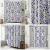 Mediterranean Crown Elegant Blue and Gold Floral シャワーカーテン