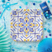 Mediterranean Crown Elegant Blue and Gold Floral ペーパープレート (パーティー)