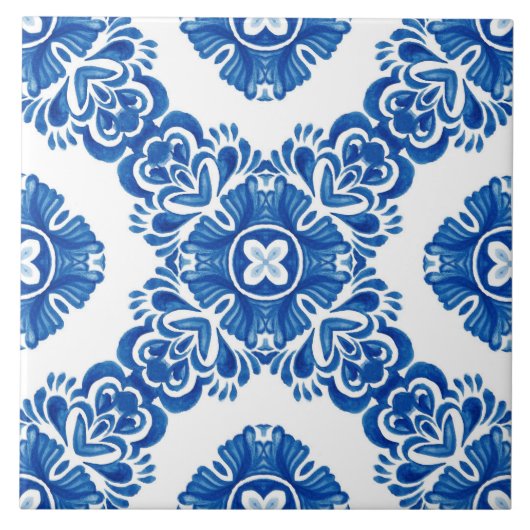 Mediterranean Decorative Blue and White Pattern タイル (正面)