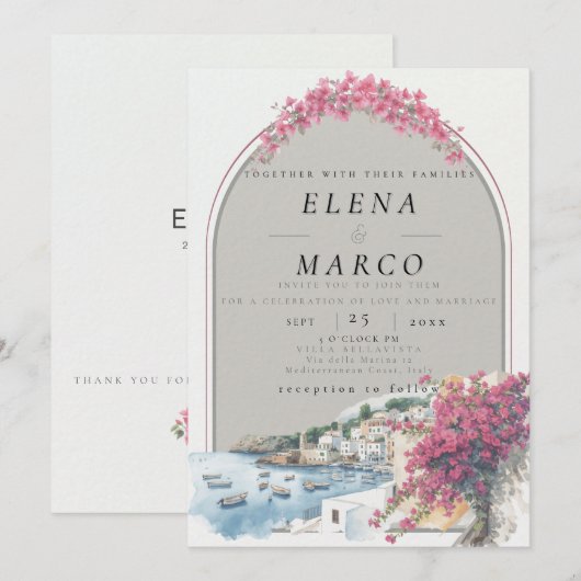 Mediterranean / European Destination Wedding  招待状 (正面/裏面)