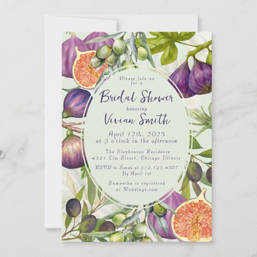 Mediterranean Fig & Olive Bridal Shower Invitation 招待状 (正面)