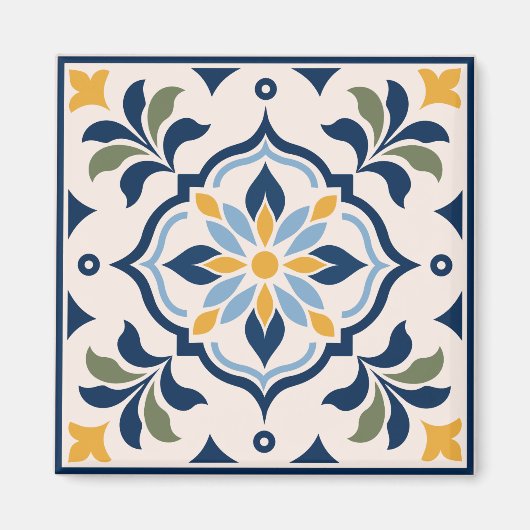Mediterranean Floral Tile Pattern マグネット (正面)