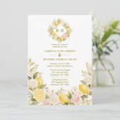 Mediterranean Flowers and Lemons Wedding Photo 招待状 (スタンド正面)