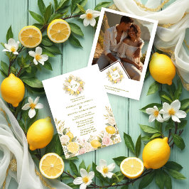 Mediterranean Flowers and Lemons Wedding Photo 招待状