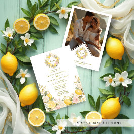 Mediterranean Flowers and Lemons Wedding Photo 招待状