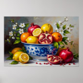 Mediterranean Fruit Bowl Still Life Oil Painting  ポスター (正面)