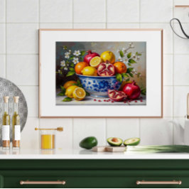 Mediterranean Fruit Bowl Still Life Oil Painting  ポスター