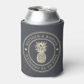 Mediterranean Gray Pineapple Wedding Crest & Names 缶クーラー (缶正面)