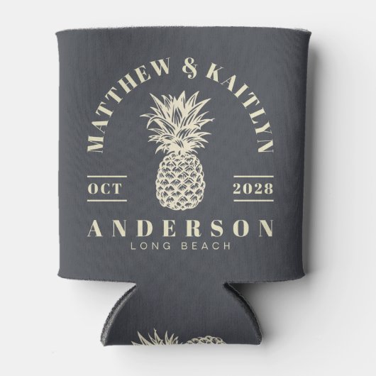 Mediterranean Gray Tropical Pineapple WeddingCrest 缶クーラー (正面)