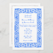 Mediterranean Hand Painted Blue White Wedding 招待状 (正面/裏面)