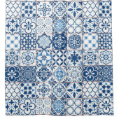 Mediterranean Indigo Blue Azulejo Mosaic Tiles シャワーカーテン (正面)