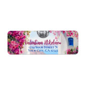 Mediterranean Island Pink Flowers Disco Ball ラベル (正面)