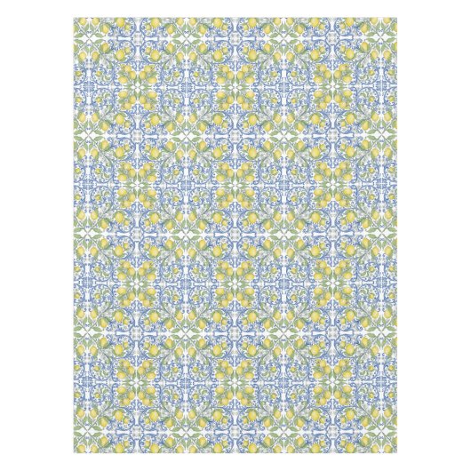 Mediterranean Italian Lemon Blue Tile Pattern テーブルクロス (正面)