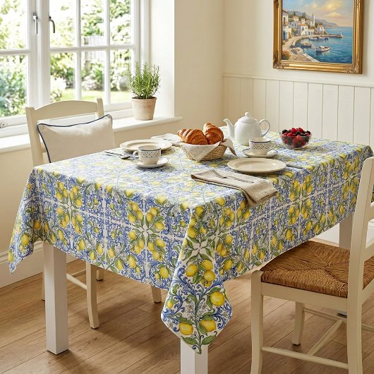 Mediterranean Italian Lemon Blue Tile Pattern テーブルクロス