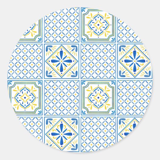 Mediterranean Italian Tile Decorative Pattern ラウンドシール (正面)