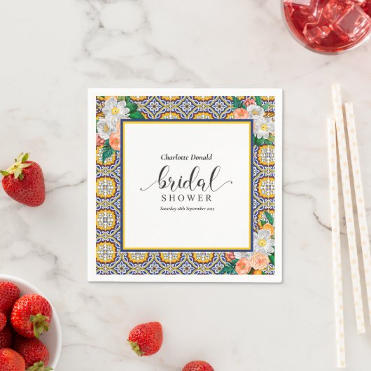 Mediterranean Italy Blue Tiles Bridal Shower  スタンダードカクテルナプキン (インサイチュ)