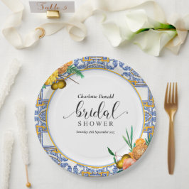 Mediterranean Italy Blue Tiles Bridal Shower  ペーパープレート