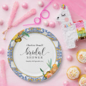 Mediterranean Italy Blue Tiles Bridal Shower ペーパープレート (パーティー)