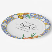 Mediterranean Italy Blue Tiles Bridal Shower ペーパープレート (アングル)