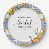 Mediterranean Italy Blue Tiles Bridal Shower ペーパープレート (正面)