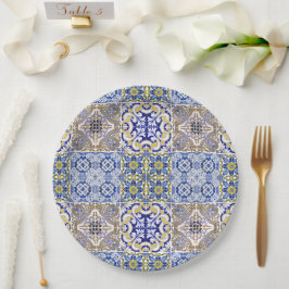 Mediterranean Italy Blue Tiles Bridal Shower  ペーパープレート