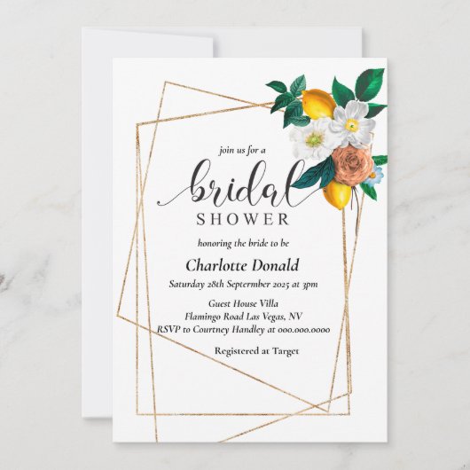 Mediterranean Italy Blue Tiles Bridal Shower  招待状 (正面)