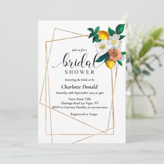 Mediterranean Italy Blue Tiles Bridal Shower  招待状 (スタンド正面)