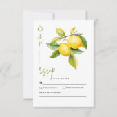 Mediterranean Italy Greece Lemon Vibrant Wedding 出欠カード (正面)